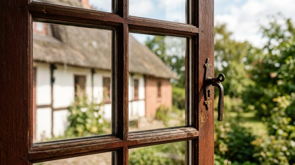 Close-up detail shot of a Danish country house window frame