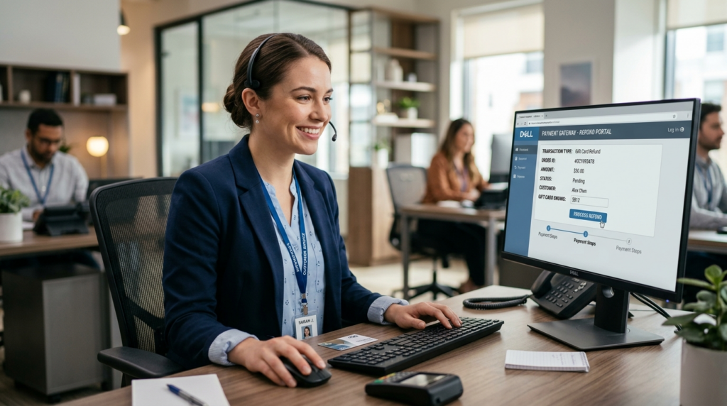Close-up professional stock photo of a customer service repr