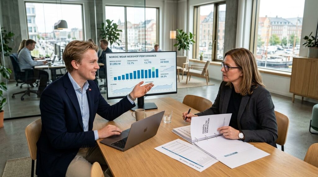 Young Danish entrepreneur discussing financial matters with