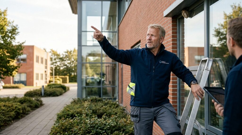 Danish business owner or facility manager inspecting the ext
