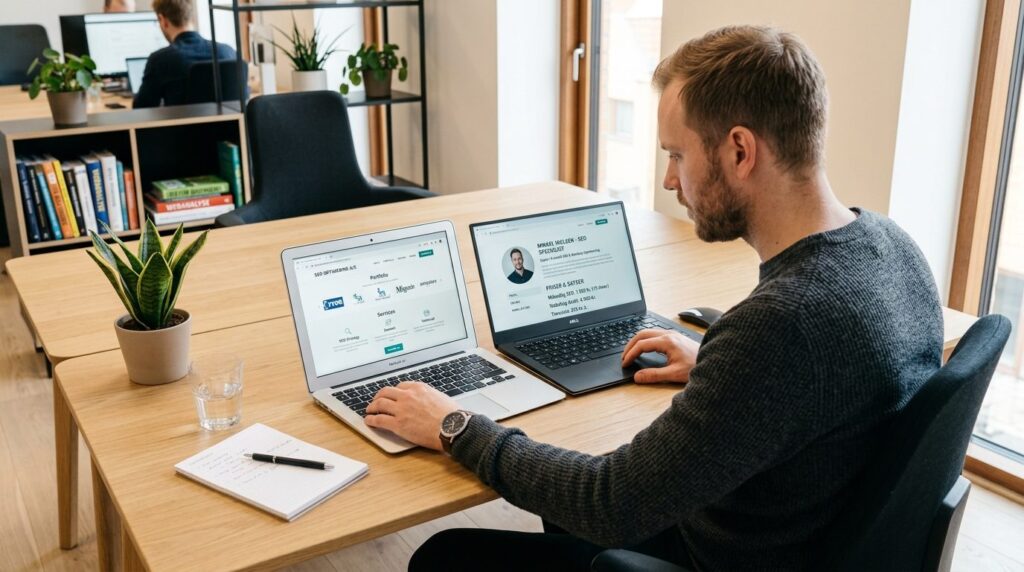 Photorealistic overhead view of a Danish webshop manager com