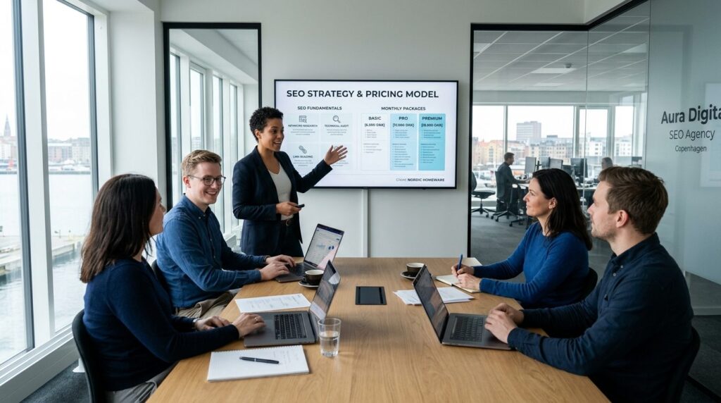 Modern digital marketing agency meeting room in Denmark with